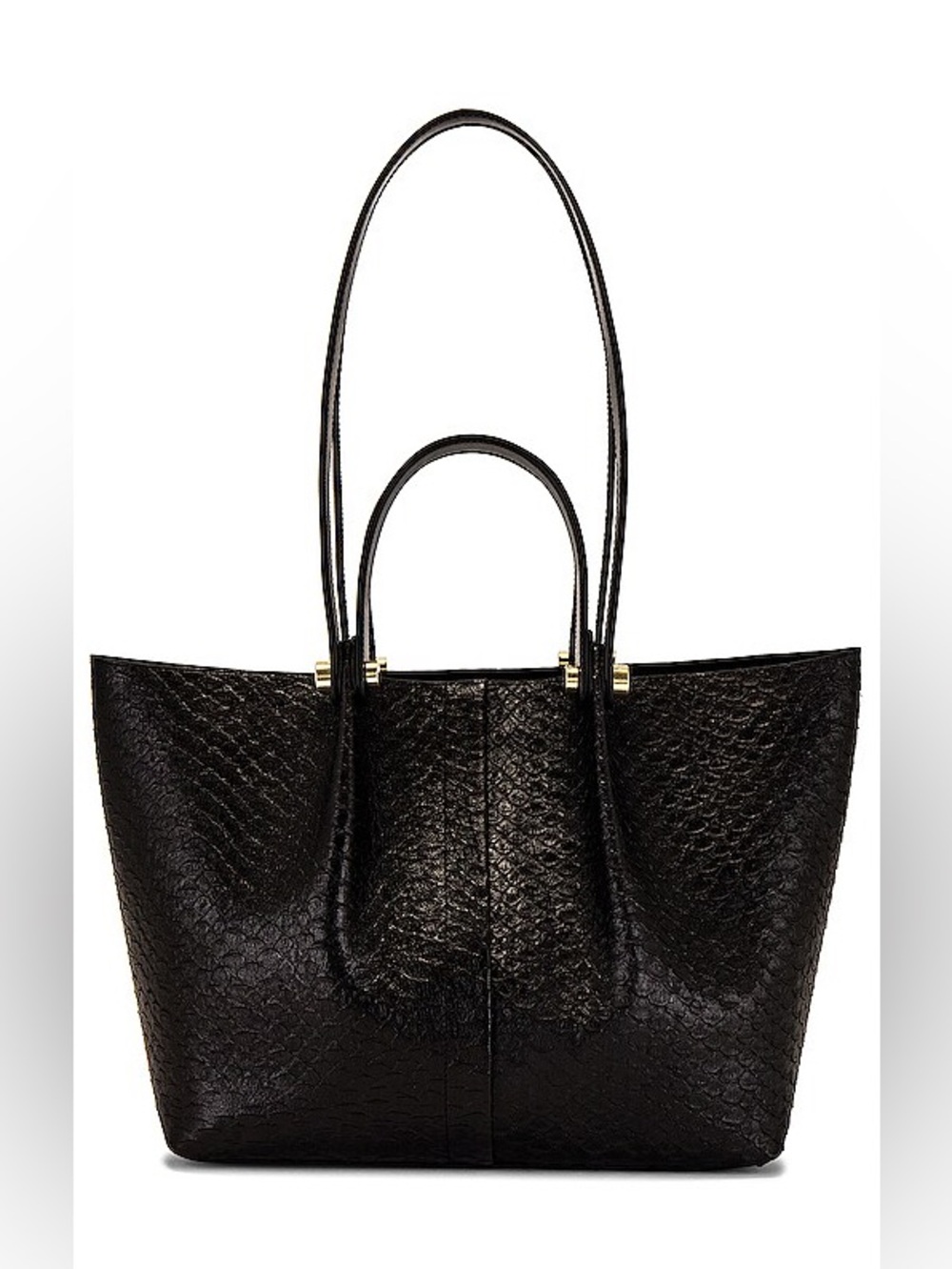 All Saints Black Textured Tote with Double Handles and Gold Accents
